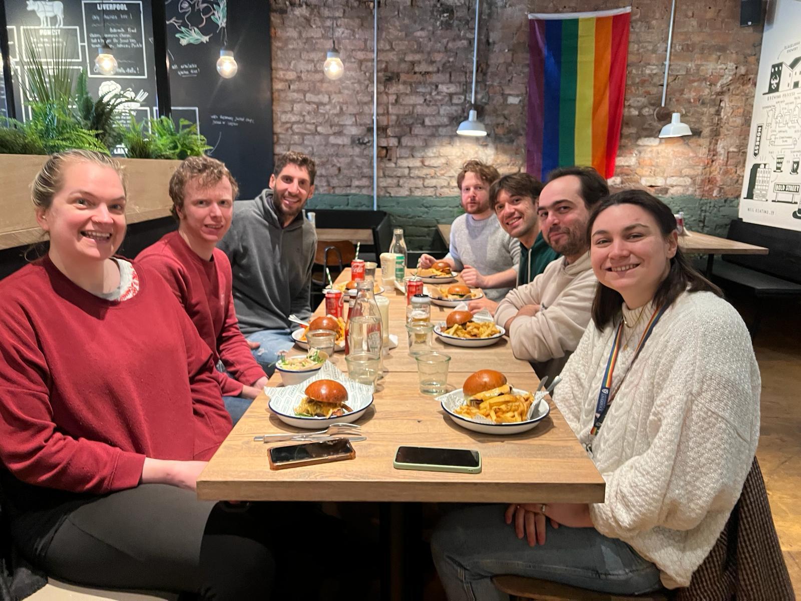Photo of group of IAC and LJMU staff having lunch in Liverpool
